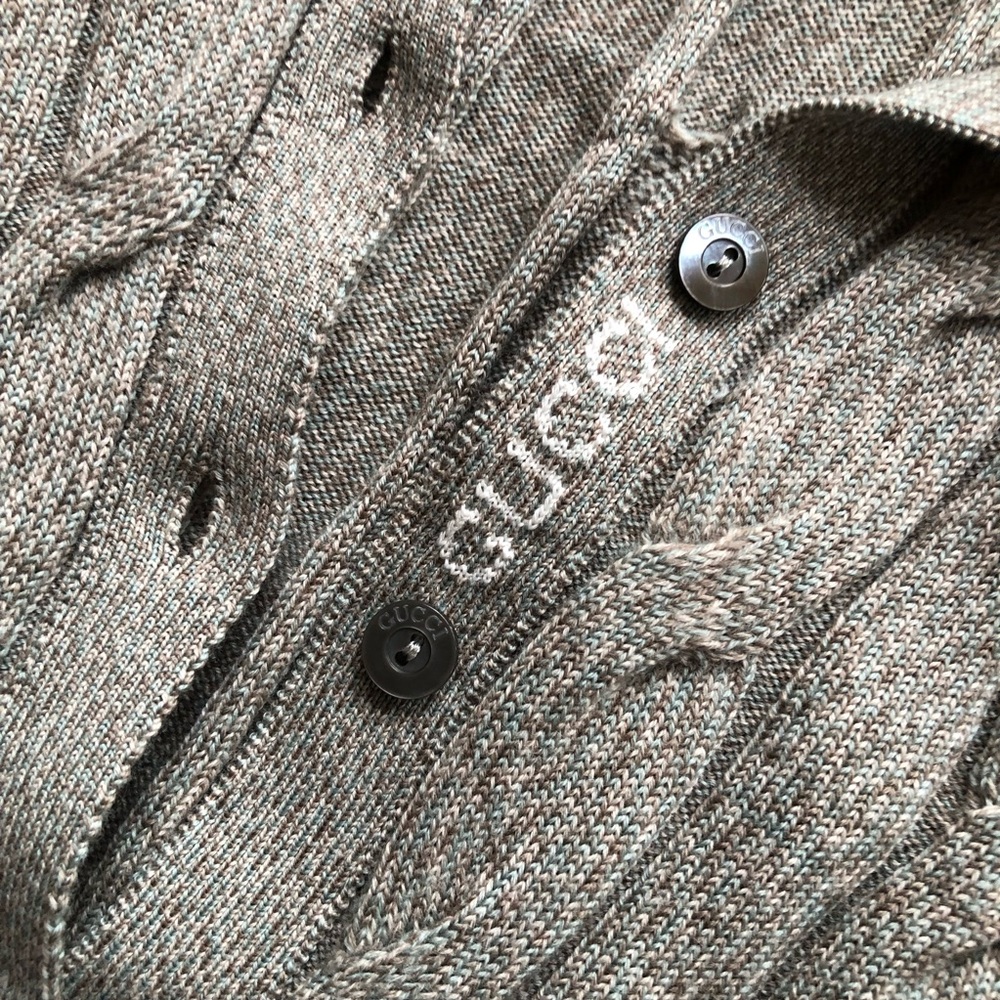 Gucci Gray Cable-Link Rib Knit Wool Polo Top Button-Up Sweater Women’s Size XS - Picture 16 of 16